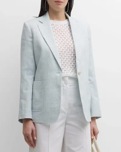 Eleventy Single-button Linen-wool Blazer In Baby Blue