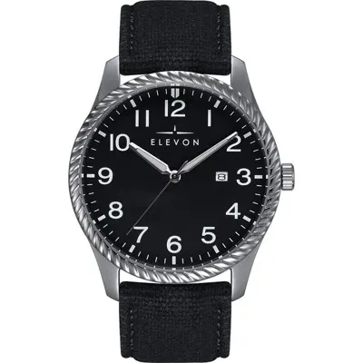 Elevon Crosswind Canvas-overlaid Leather-band Watch W/ Date In Black