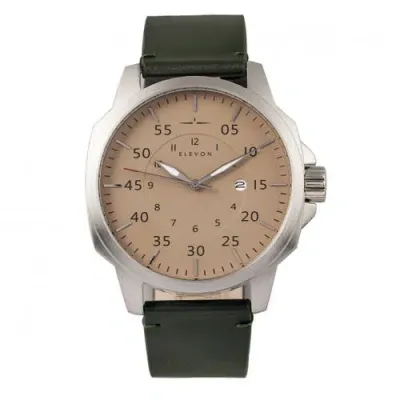 Elevon Hughes Leather-band Watch W/ Date In Black