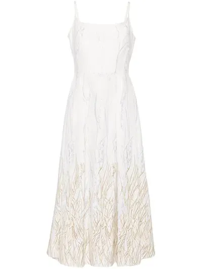 Elie Saab Arboreal Midi Dress In White