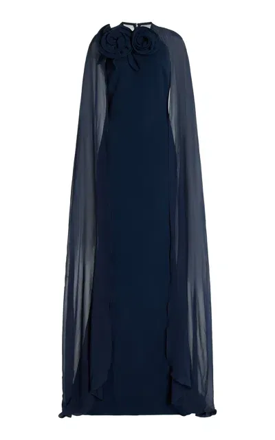 Elie Saab Silk Blend Long Dress In Navy