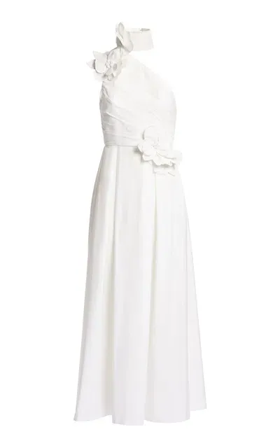 Elie Saab Floral-appliquéd Cotton Poplin Maxi Dress In Off-white