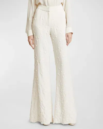 Elie Saab High-rise Embroidered Cady Flared Pants In Powder White