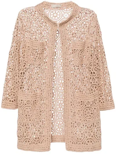 Elie Saab Macramé Short Cardigan In Neutrals