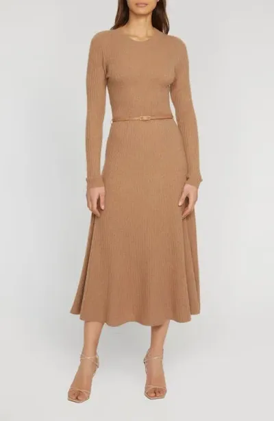 Elie Tahari Sabrina Long Sleeve Cashmere Maxi Sweater Dress In Saddle Brown