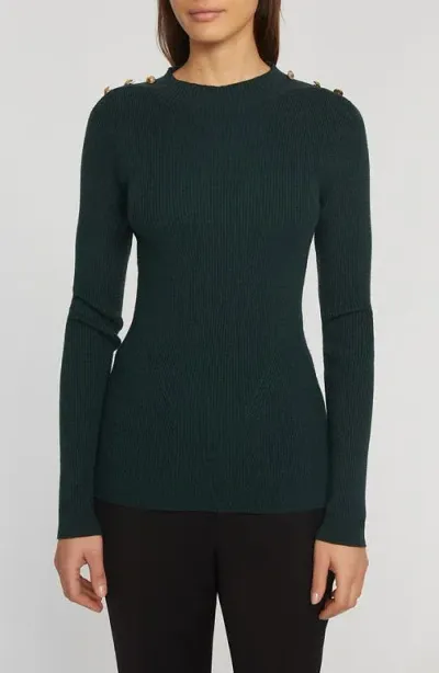 Elie Tahari The Yana Button Shoulder Rib Sweater In Juniper