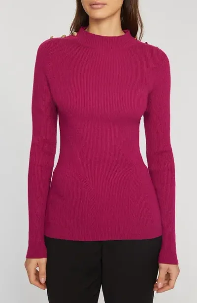 Elie Tahari The Yana Button Shoulder Rib Sweater In Palace Pink