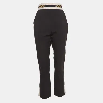 Pre-owned Elisabetta Franchi Black Embellished Stretch Knit Trousers L