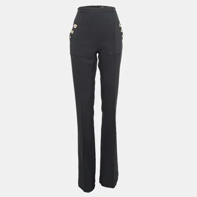 Pre-owned Elisabetta Franchi Black Stretch Crepe Flared Trousers L