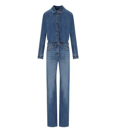 Elisabetta Franchi Blue Denim Jumpsuit In Green