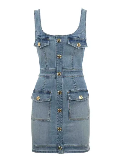 Elisabetta Franchi Denim Short Dress In Blue