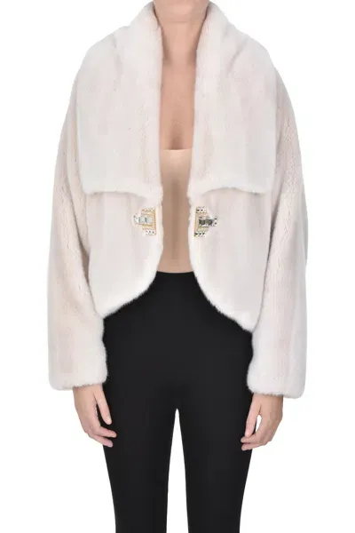 Elisabetta Franchi Eco-fur Jacket In Ivory