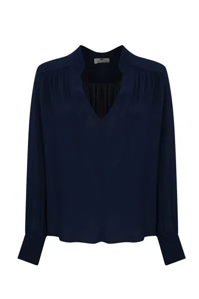 Elisabetta Franchi Georgette Blouse With Striped Pattern In Blue