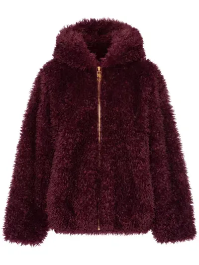 Elisabetta Franchi Hooded Faux-fur Jacket In Red