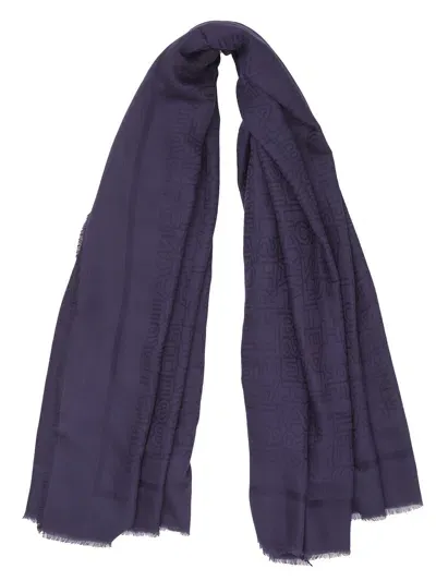 Elisabetta Franchi Jacquard Logo Lettering Square Scarf In Blue