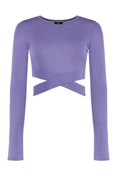 Elisabetta Franchi Knitted Crop Top In Purple