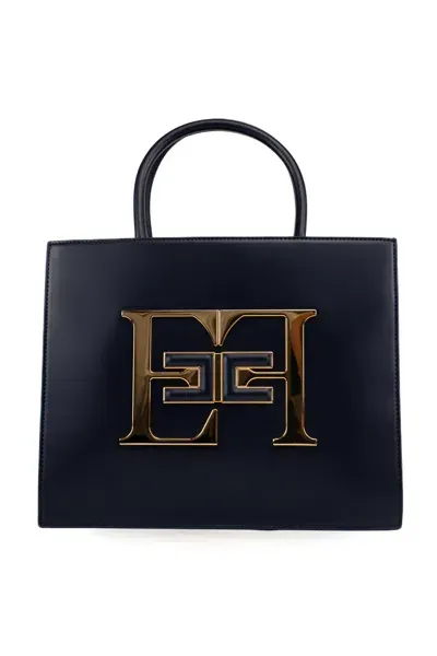 Elisabetta Franchi Medium Handbag With Logo In Blue