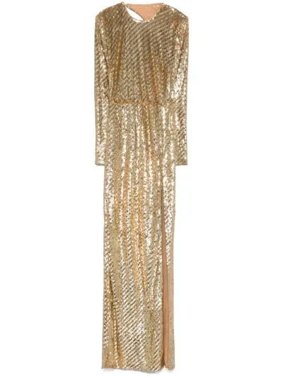 Elisabetta Franchi Sequin-embroidered Cut-out Gown In Gold