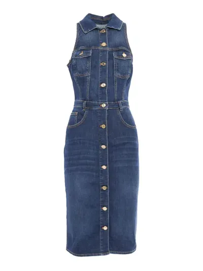 Elisabetta Franchi Sleeveless Denim Shirt Dress In Blue