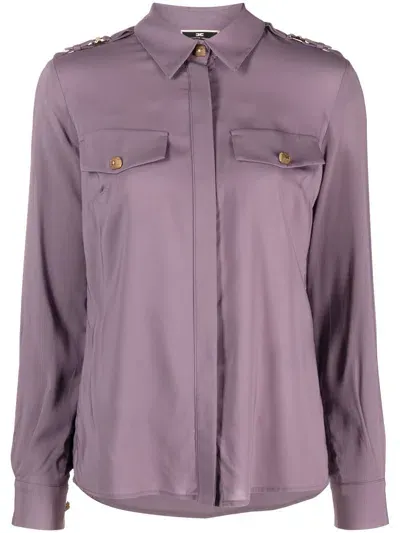 Elisabetta Franchi Spread-collar Flap-pocket Shirt In Purple