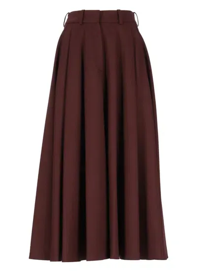 Elisabetta Franchi Wool Pleated Skirt In Burgundy