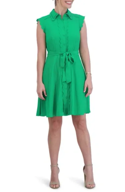 Eliza J Scallop Detail Cap Sleeve Shirtdress In Green