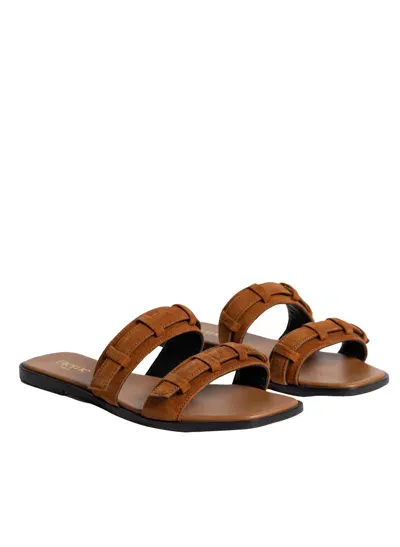 Elleme Loop Flat Sandal Suede Cognac In Brown