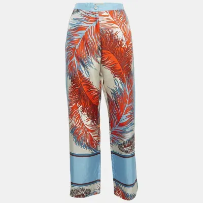 Pre-owned Emilio Pucci Blue Printed Silk Wide Leg Pants M