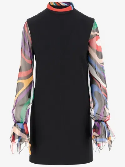 Emilio Pucci Cady Mini Dress With Marble Print Inserts In Multi