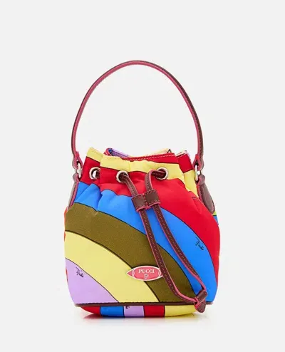 Emilio Pucci Nylon Drawtring Pouch Bag Small In Multicolor