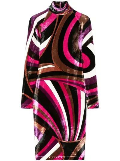 Emilio Pucci Thigh-length Printed Velvet Dress In Pink