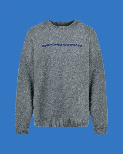 Emporio Armani Asv Black Blue Capsule Collection Brushed Wool Jumper In Gray