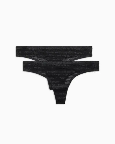 Emporio Armani Lace Briefs With Logo 2 Pack In Black