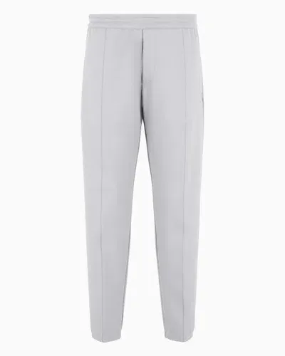 Emporio Armani Cosy Wool-blend Jersey Joggers With Ribbing In Gray