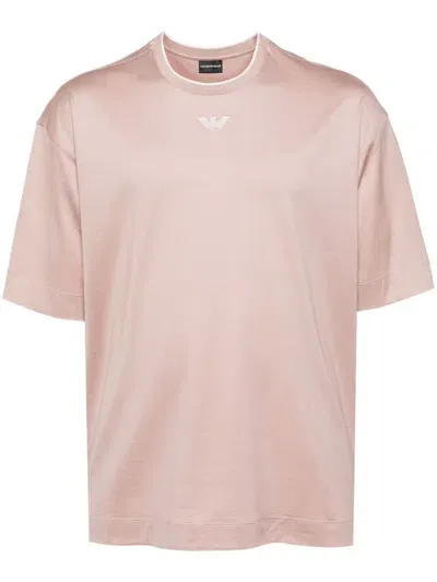 Emporio Armani Embroidered Logo T-shirt In Pink