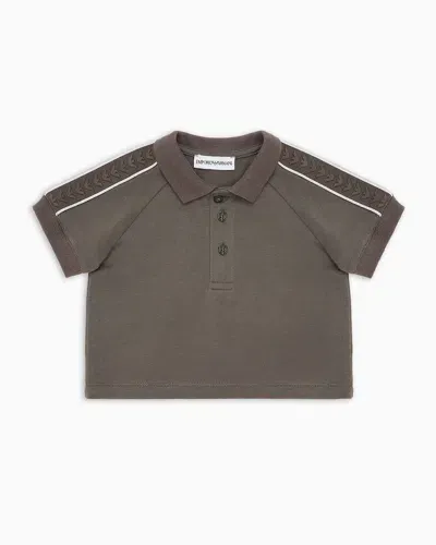 Emporio Armani Kids' Heavy Jersey Polo Shirt With Eagle Tape On The Sleeves In Gray