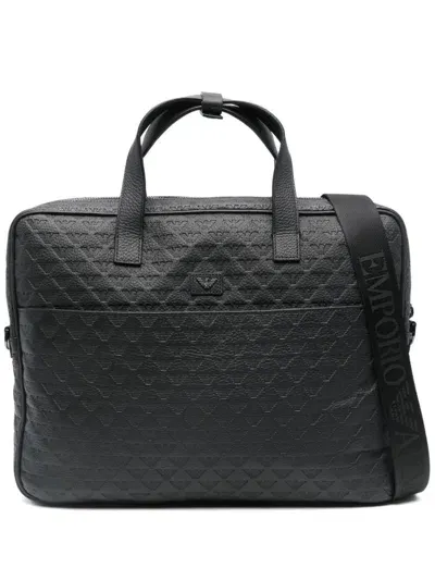 Emporio Armani Leather Briefcase In Black