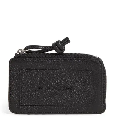 Emporio Armani Leather Zipped Cardholder In Black