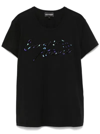 Emporio Armani Logo-embroidered T-shirt In Black