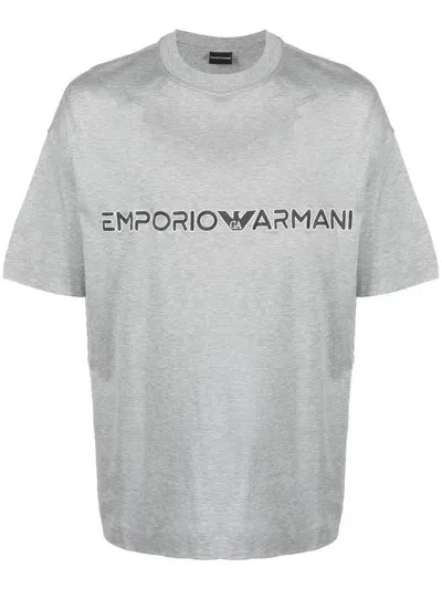 Emporio Armani Logo-print Crew-neck T-shirt In Grau