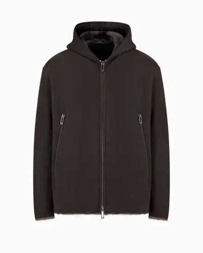 Emporio Armani Loose-fit Sheepskin Jacket With Suede Merino Lamb Shearling Hood In Brown