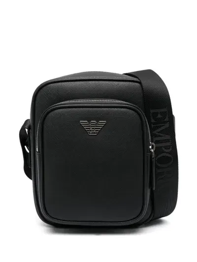 Emporio Armani Black Logo Plaque Messenger Bag