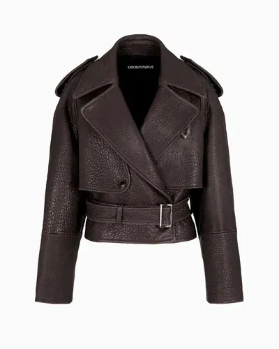 Emporio Armani Natural-grain Nappa Lambskin Biker Jacket In Brown