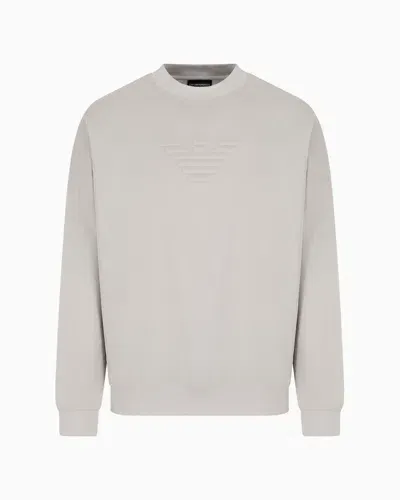 Emporio Armani Piqué Jersey Sweatshirt With Embossed Domed Eagle In Gray