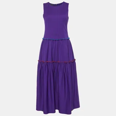 Pre-owned Emporio Armani Purple Wool Ruffled Midi Dress S