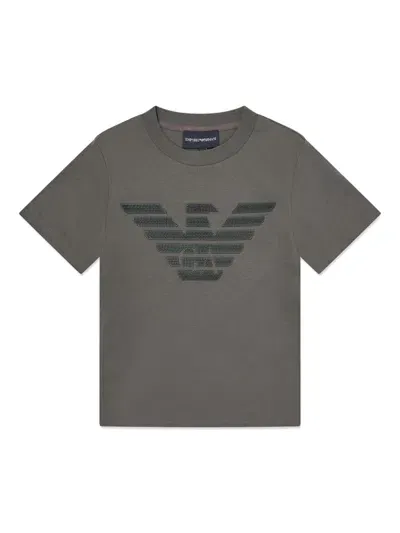 Emporio Armani Kids' Rhinestone-logo Cotton T-shirt In Green