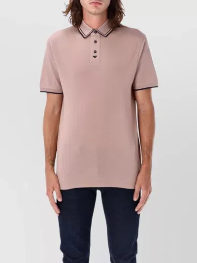 Emporio Armani Ribbed Collar Polo Shirt With Side Vents In Pink