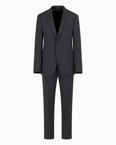 Emporio Armani Slim-fit, Single-breasted Suit In Natural, Tropical, Stretch Light Wool In Gray