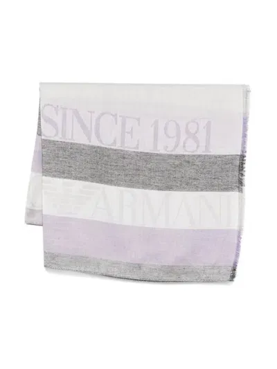 Emporio Armani Striped Scarf In Purple