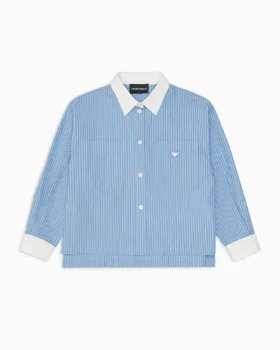 Emporio Armani Kids' Striped Shirt With Contrasting Trim In Blue